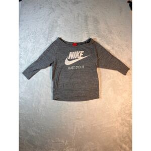 Nike Womens M Just Do It Heather Gray Lightweight Pullover Sweatshirt 3/4 Sleeve